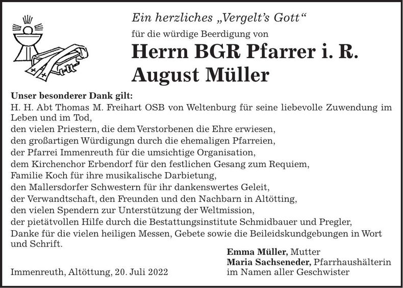 Traueranzeige August BGR Müller