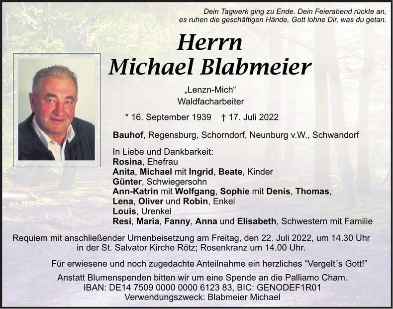 Traueranzeige Michael Blabmeier
