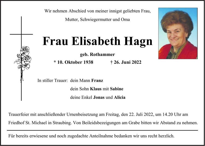 Traueranzeige Elisabeth Hagn