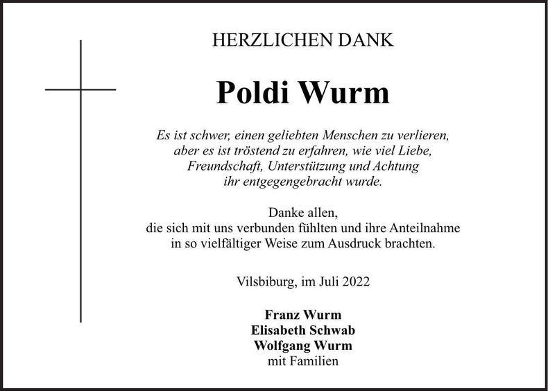 Traueranzeige Poldi Wurm
