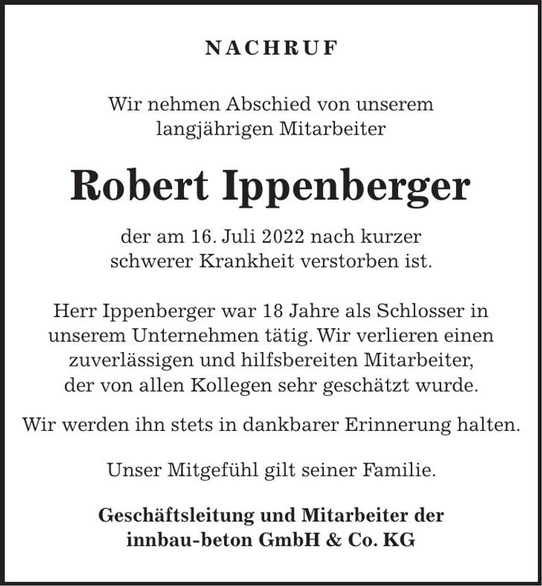 Traueranzeige Robert Ippenberger