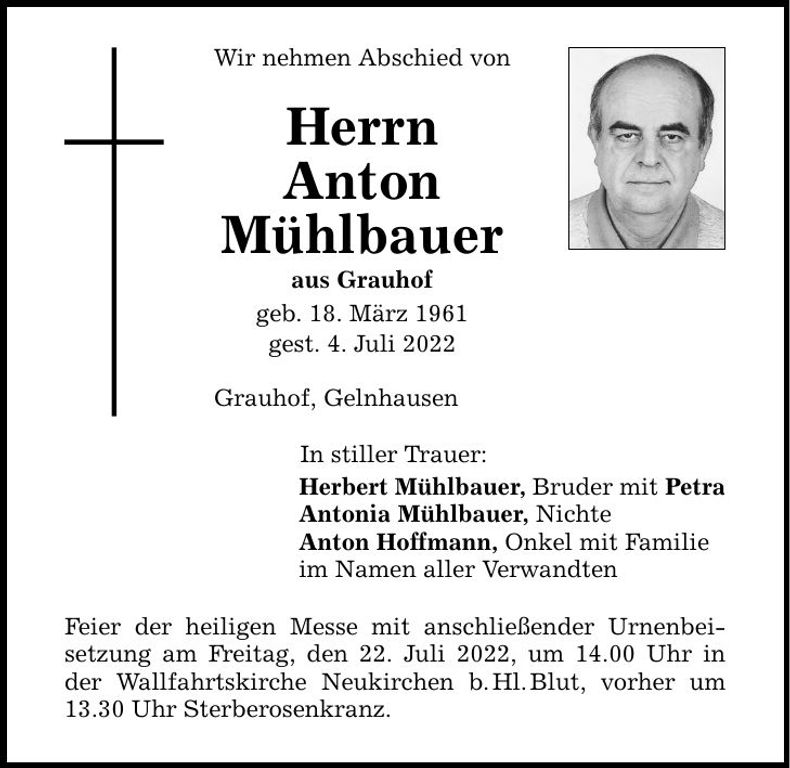 Traueranzeige Anton Mühlbauer