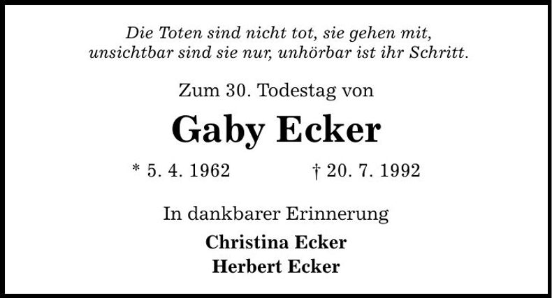 Traueranzeige Gaby Ecker