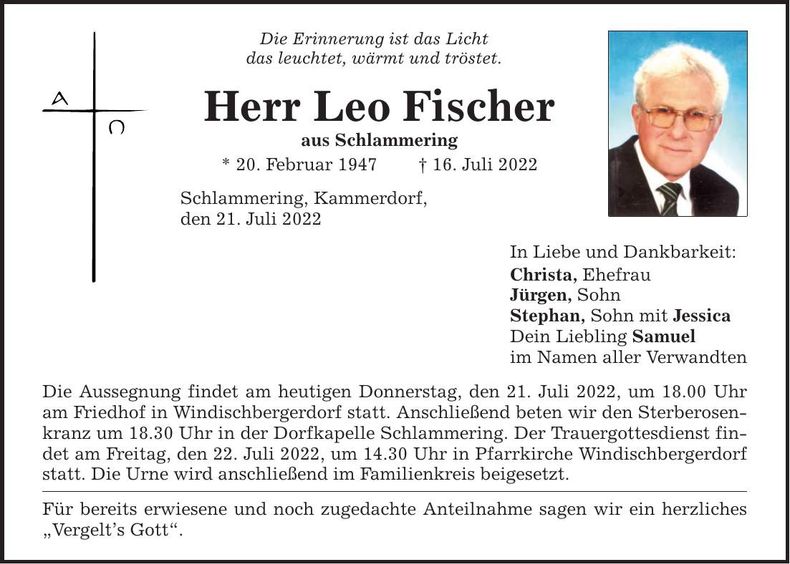 Traueranzeige Leo Fischer