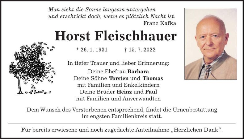 Traueranzeige Horst Fleischhauer