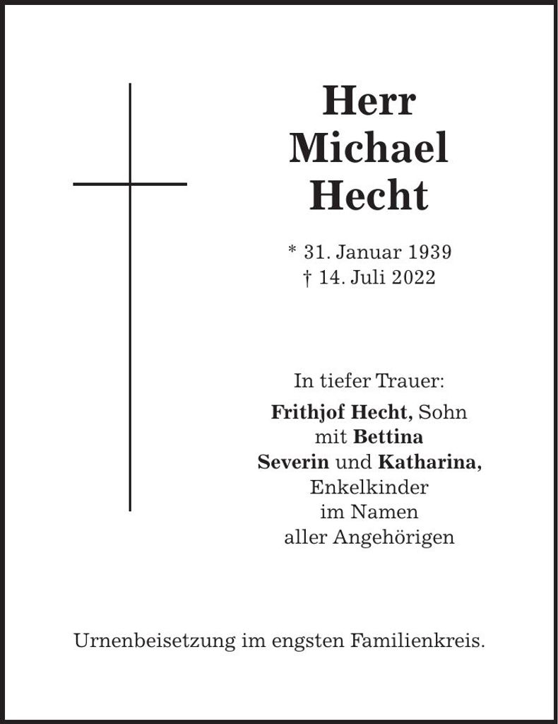 Traueranzeige Michael Hecht