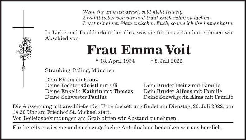 Traueranzeige Emma Voit