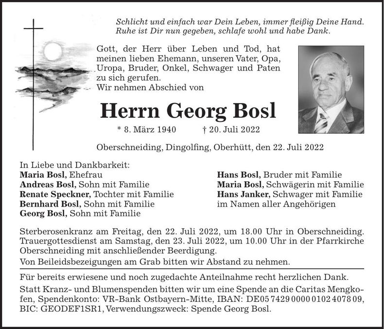 Traueranzeige Georg Busl