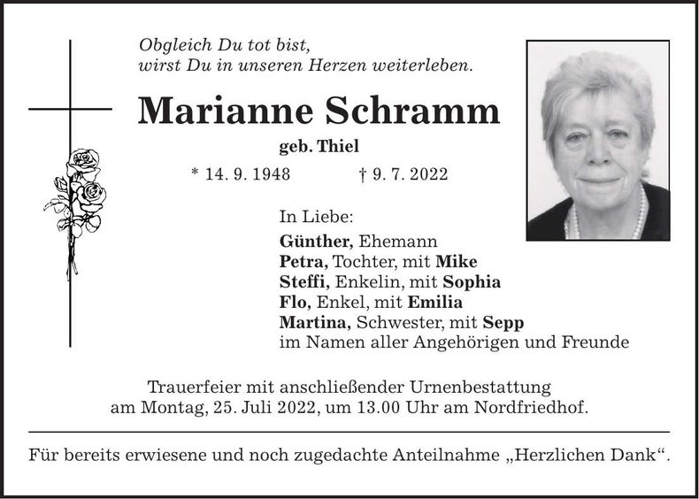 Traueranzeige Marianne Schramm