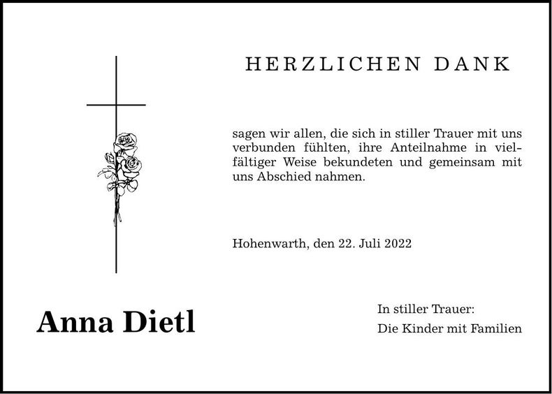 Traueranzeige Anna Dietl