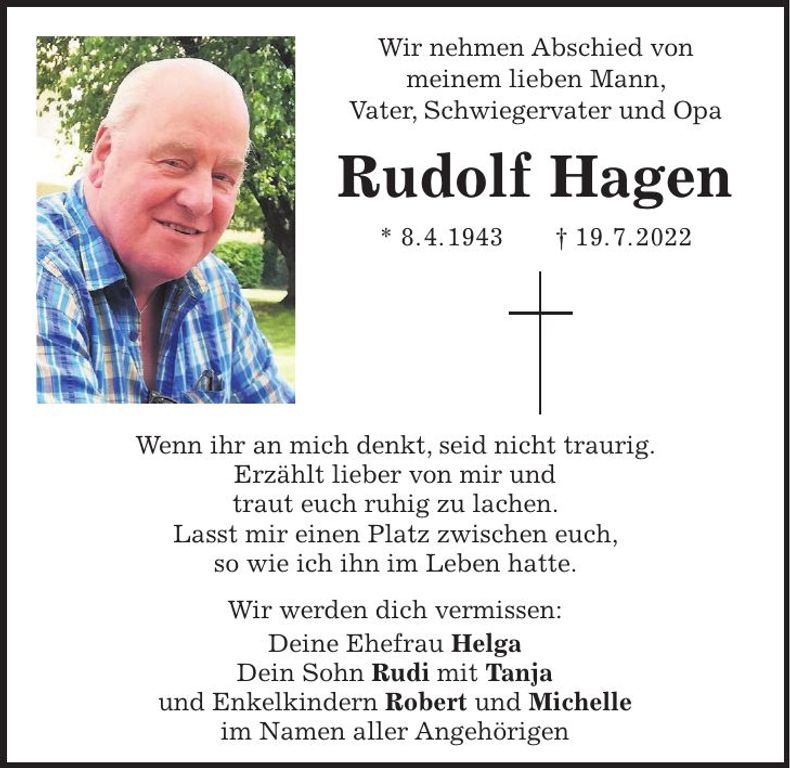 Traueranzeige Rudolf Hagen
