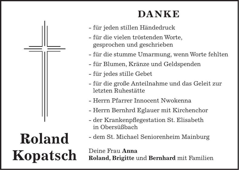 Traueranzeige Roland Kopatsch