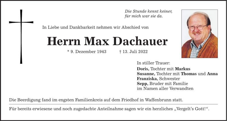 Traueranzeige Max Dachauer
