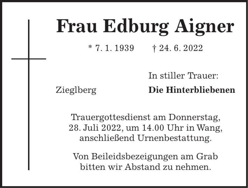 Traueranzeige Edburg Aigner