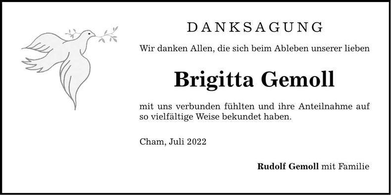 Traueranzeige Brigitta Gemoll