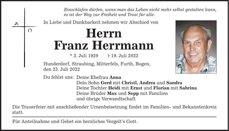 Traueranzeige Franz Herrmann