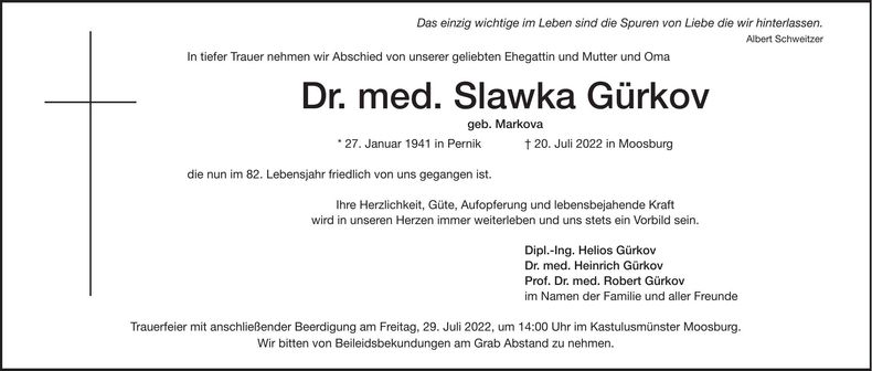 Traueranzeige Slawka Gürkov