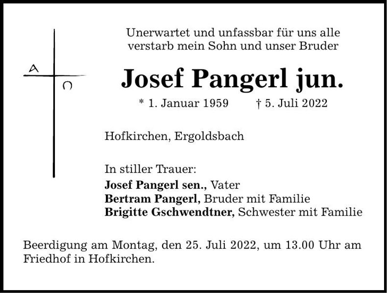 Traueranzeige Josef Pangerl