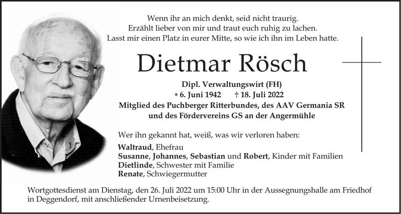 Traueranzeige Dietmar Rösch