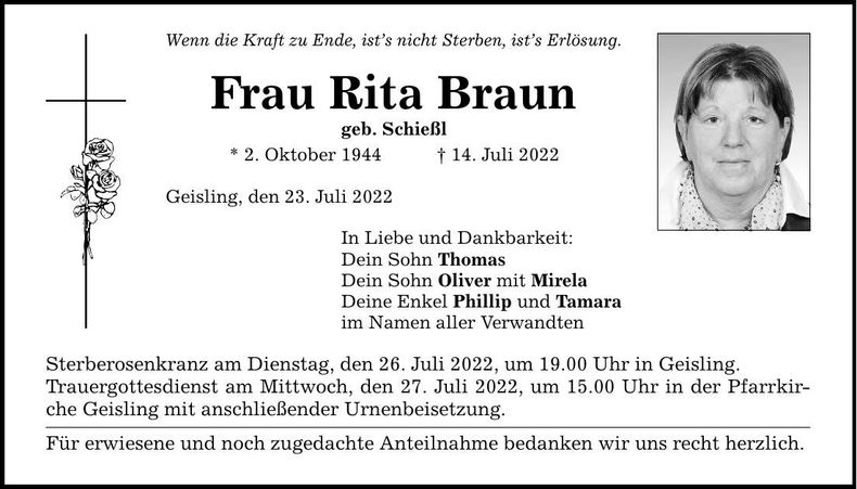 Traueranzeige Rita Braun