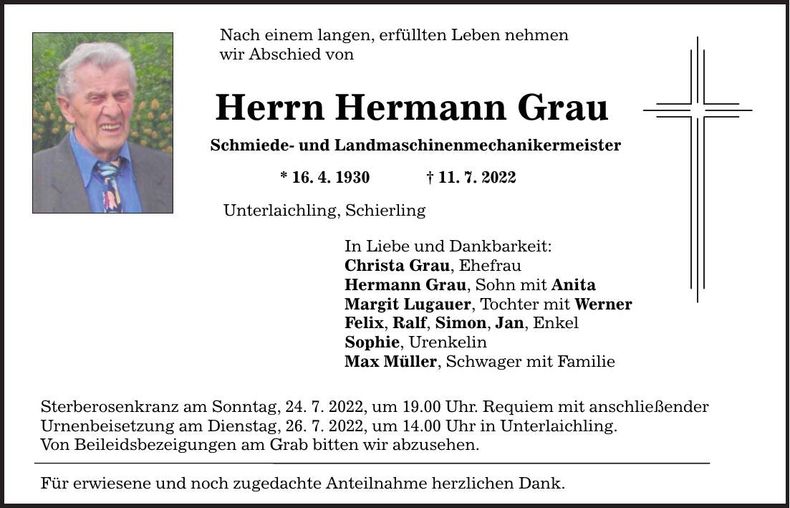 Traueranzeige Herrmann Grau