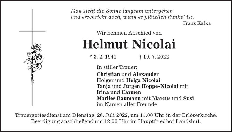 Traueranzeige Helmut Nicolai