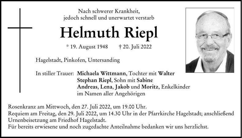 Traueranzeige Helmuth Riepl