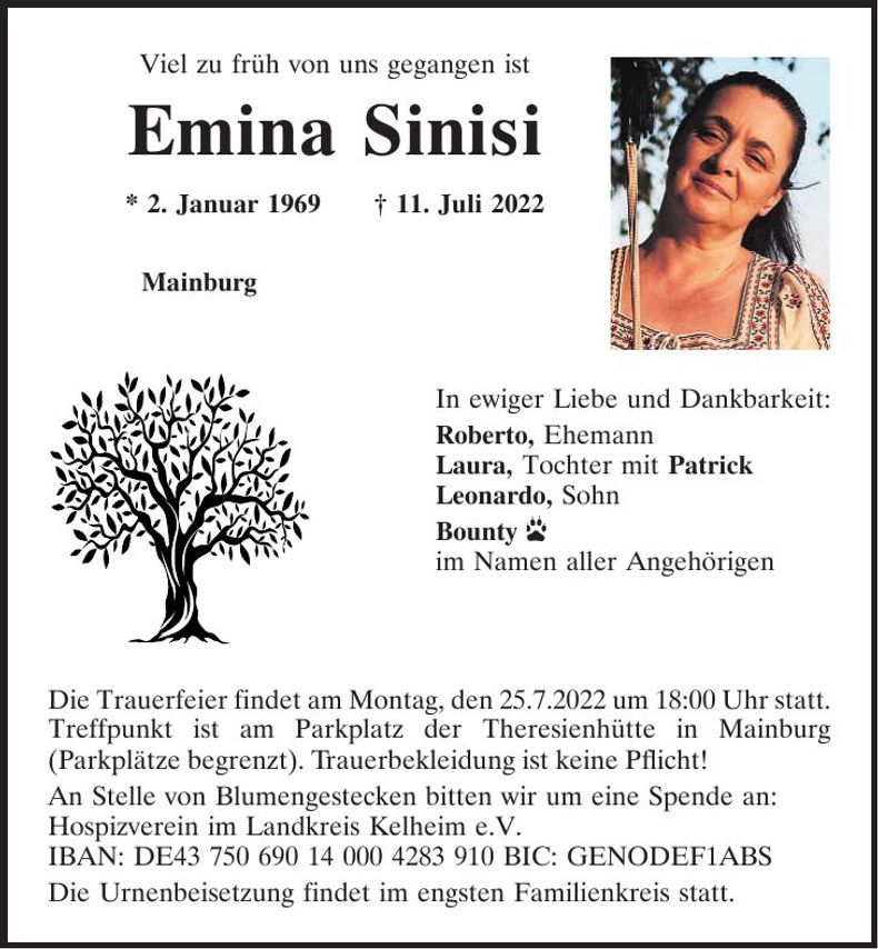 Traueranzeige Emina Sinisi