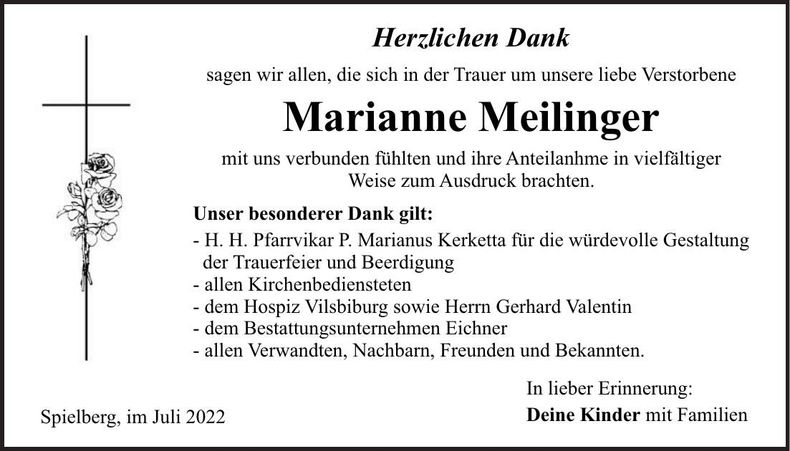 Traueranzeige Marianne Meilinger
