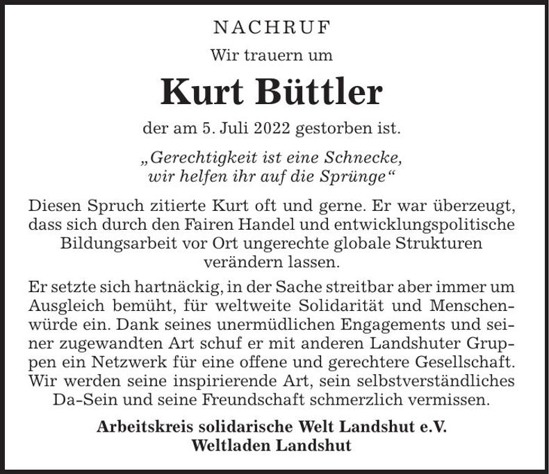 Traueranzeige Kurt Büttler
