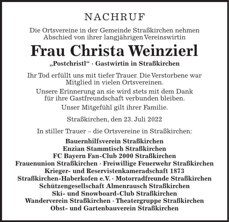 Traueranzeige Christa Weinzierl