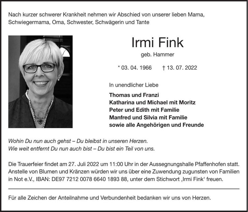 Traueranzeige Irmi Fink