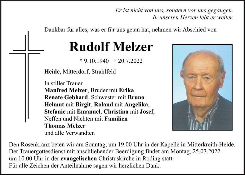 Traueranzeige Rudolf Melzer