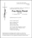 Traueranzeige Maria Plendl