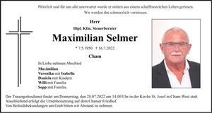 Traueranzeige Maximilian Selmer