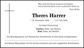 Traueranzeige Theres Harrer