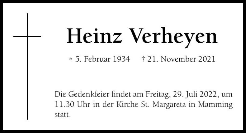 Traueranzeige Heinz Verheyen
