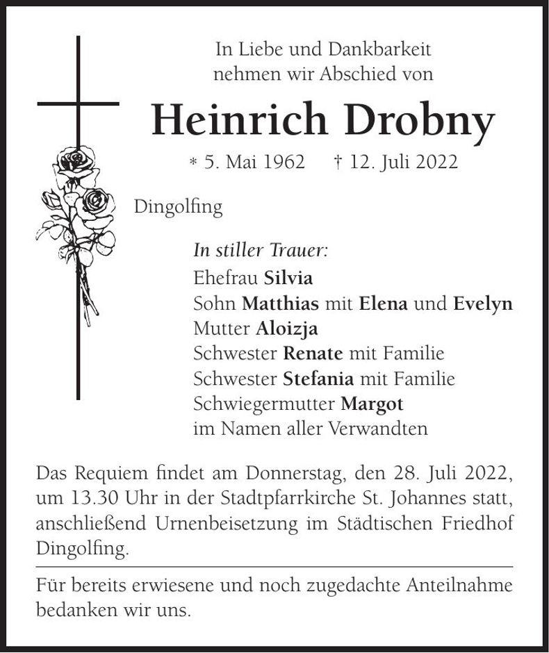 Traueranzeige Heinrich Drobny