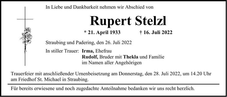 Traueranzeige Rupert Stelzl