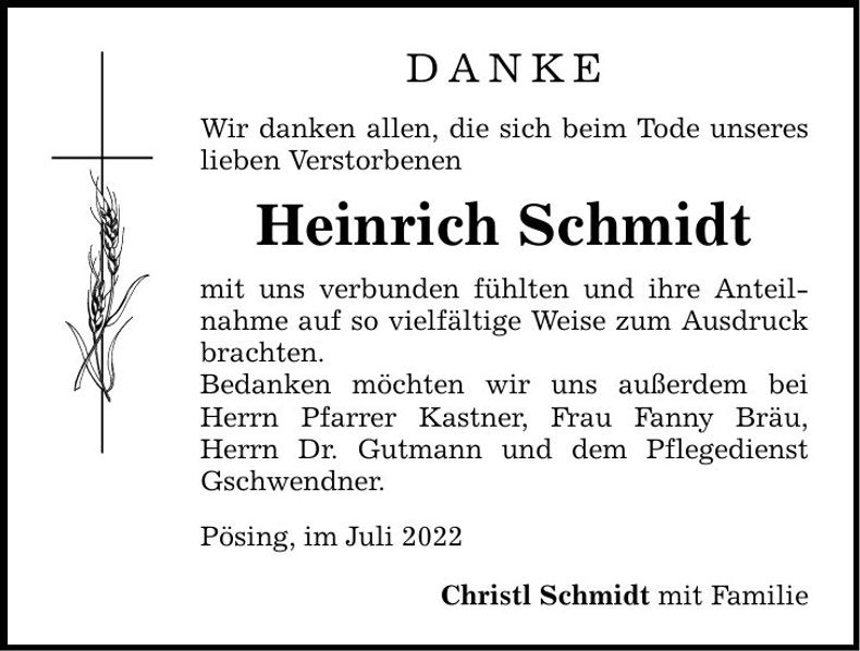 Traueranzeige Heinrich Schmidt