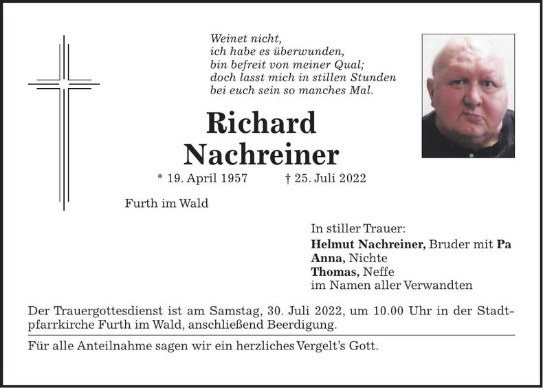 Traueranzeige Richard Nachreiner