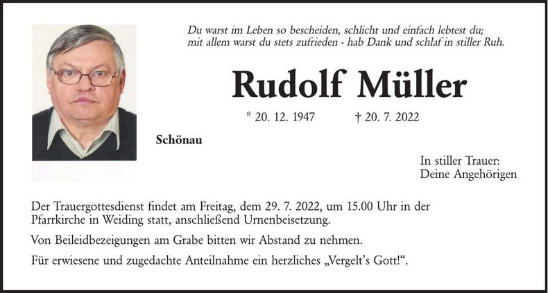 Traueranzeige Rudolf Müller