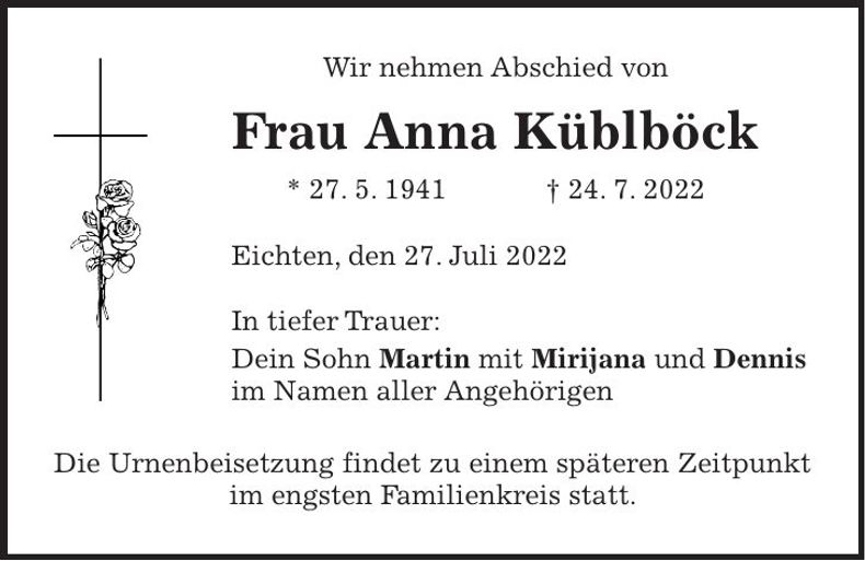 Traueranzeige Anna Küblböck