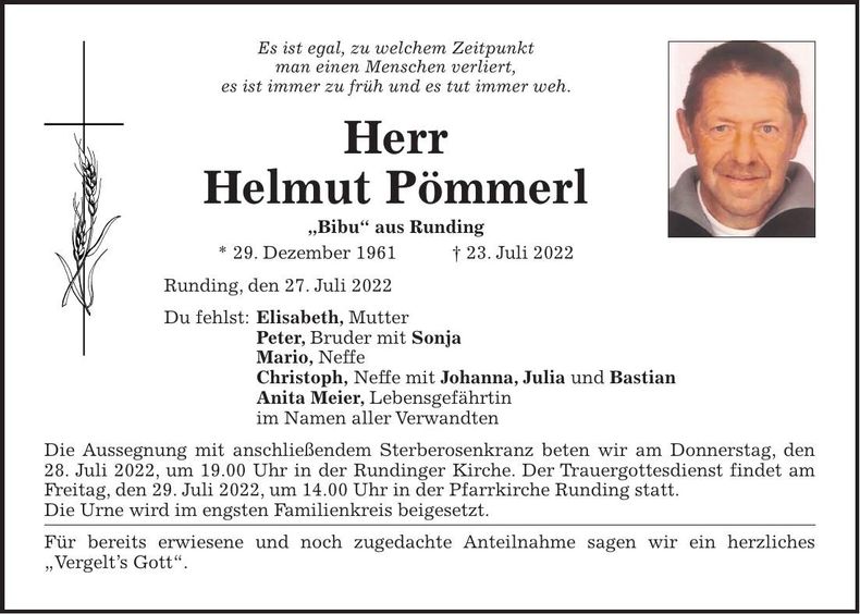 Traueranzeige Helmut Pömmerl