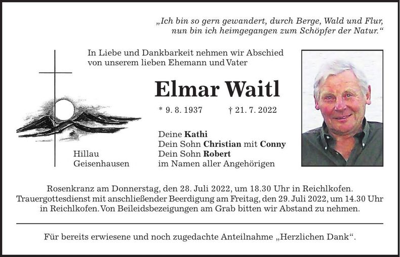 Traueranzeige Elmar Waitl