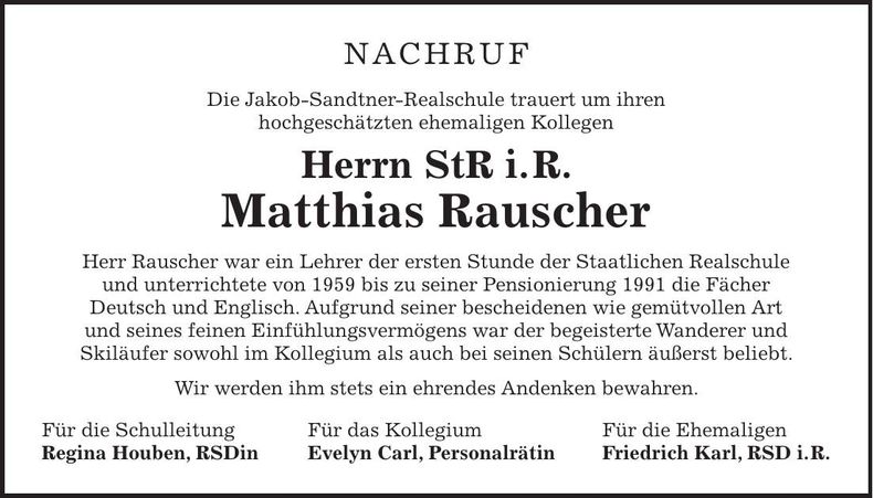 Traueranzeige Matthias Rauscher