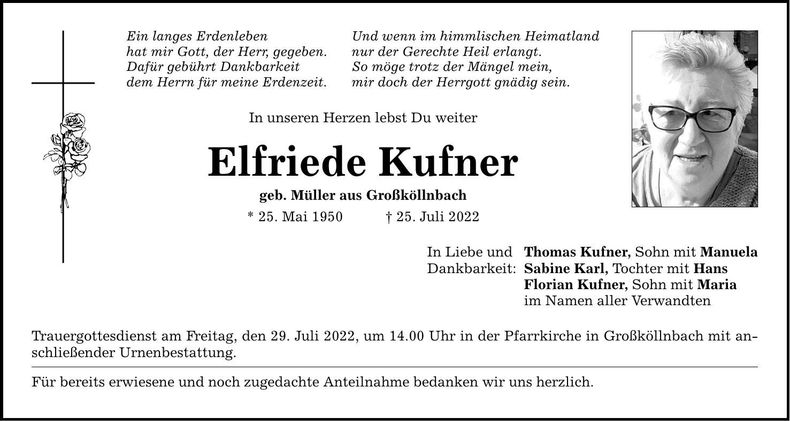 Traueranzeige Elfriede Kufner