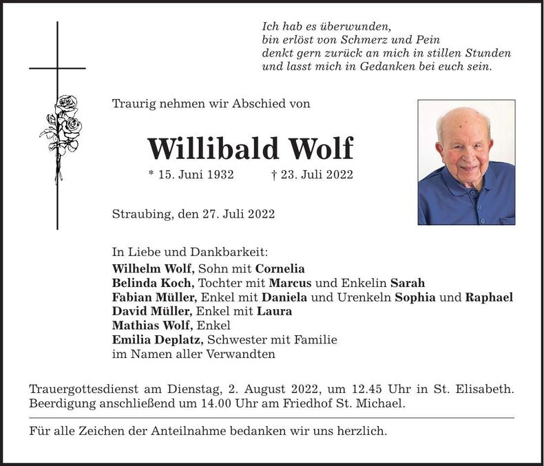 Traueranzeige Willibald Wolf