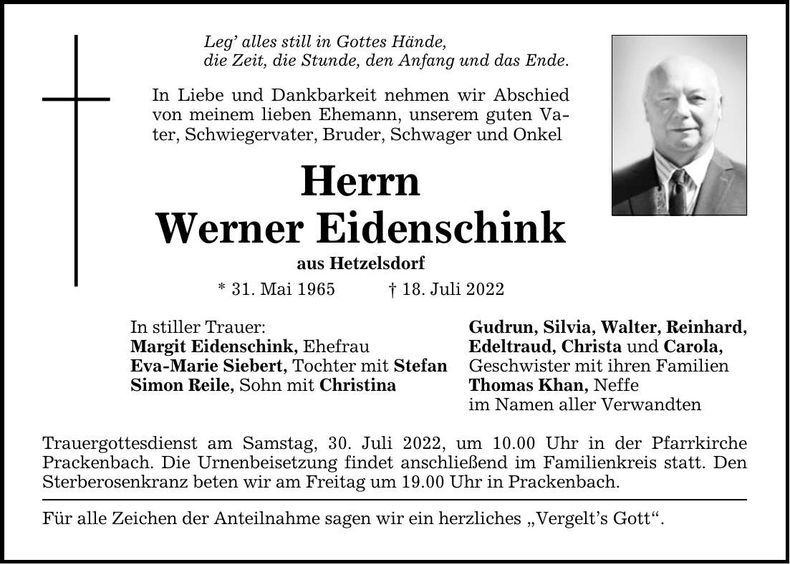 Traueranzeige Werner Eidenschink