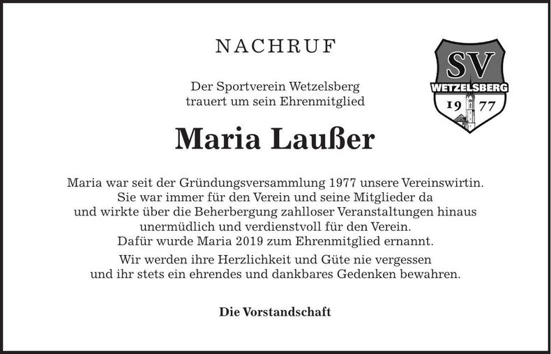 Traueranzeige Maria Laußer